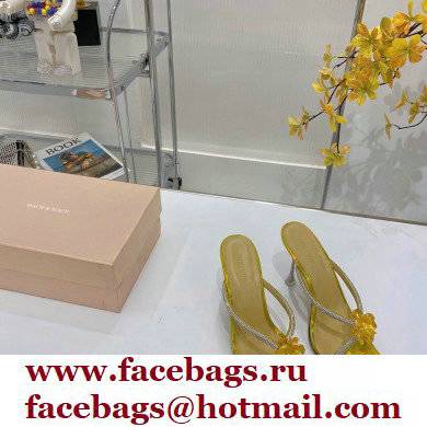 Mach  &  Mach Heel 9.5cm Crystal and Rose Flower Mules Gold 2022